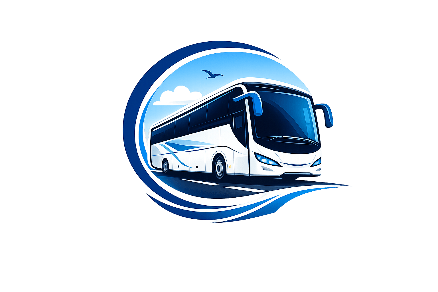 Blue Sky bus on highway with live tracking